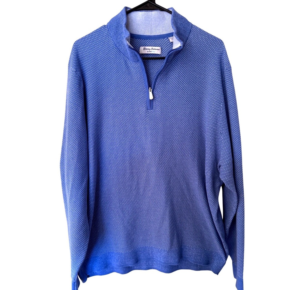 Tommy Bahama IslandZone Mens XXL 2XL Blue 1/4 Zip Pullover Birdseye Knit Sweater